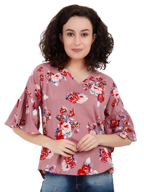 v neck bell sleeved floral top - 16553508 - Very Small Image - 1