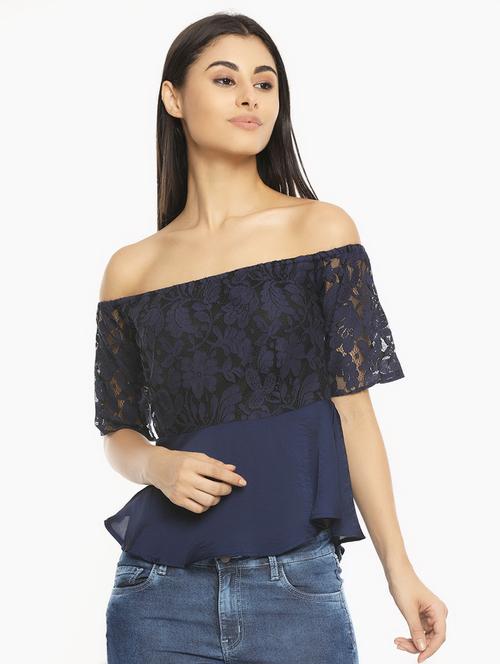 off shoulder lace detail top - 16553764 - Very Small Image - 1