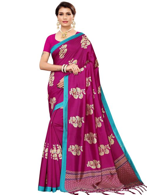 floral printed saree with blouse - 16554002 - Very Small Image - 1