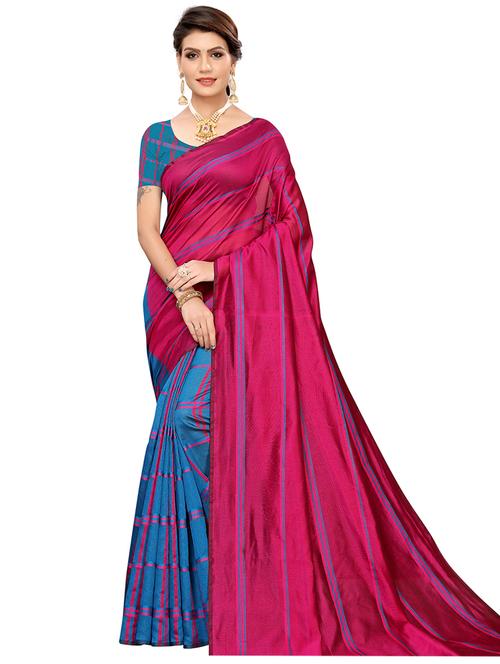 stripes printed saree with blouse - 16554009 - Very Small Image - 1