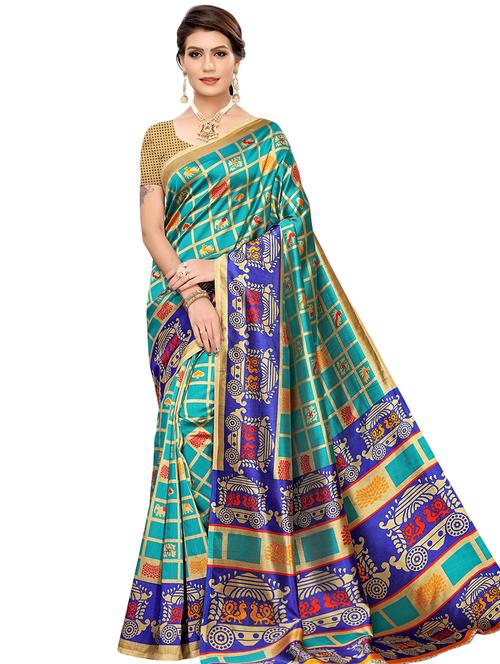 geometric printed saree with blouse - 16554023 - Very Small Image - 1