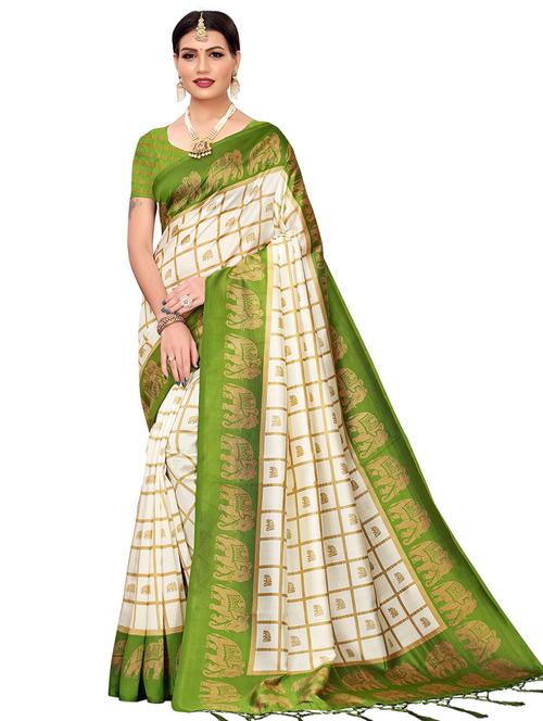 contrast bordered printed saree with blouse - 16554027 - Very Small Image - 1