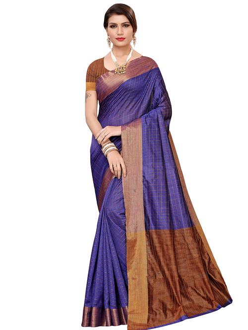 checkered printed saree with blouse - 16555125 - Very Small Image - 1