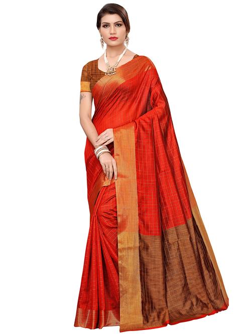 checkered printed saree with blouse - 16555130 - Very Small Image - 1