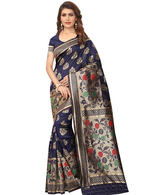 floral banarasi saree with blouse - 16555584 - Very Small Image - 1
