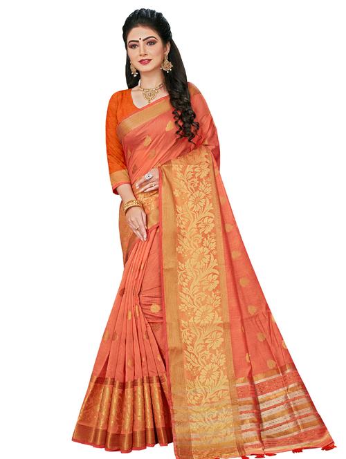 floral chanderi saree with blouse - 16555873 - Very Small Image - 1