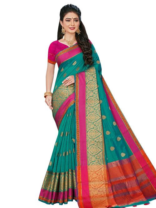 bordered chanderi saree with blouse - 16555874 - Very Small Image - 1