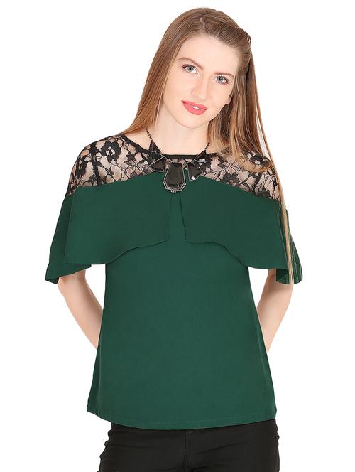 cape sleeved contrast floral lace top - 16556145 - Very Small Image - 1
