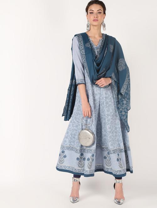 printed anarkali ethnic dress with dupatta - 16556744 - Very Small Image - 1