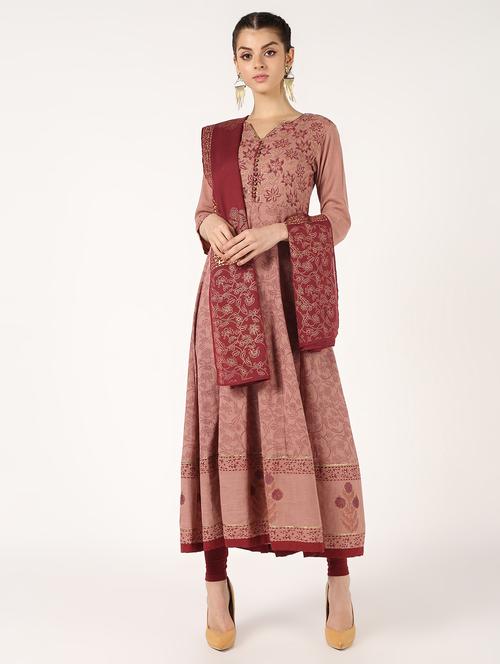 foil printed anarkali kurta with dupatta set - 16556745 - Very Small Image - 1