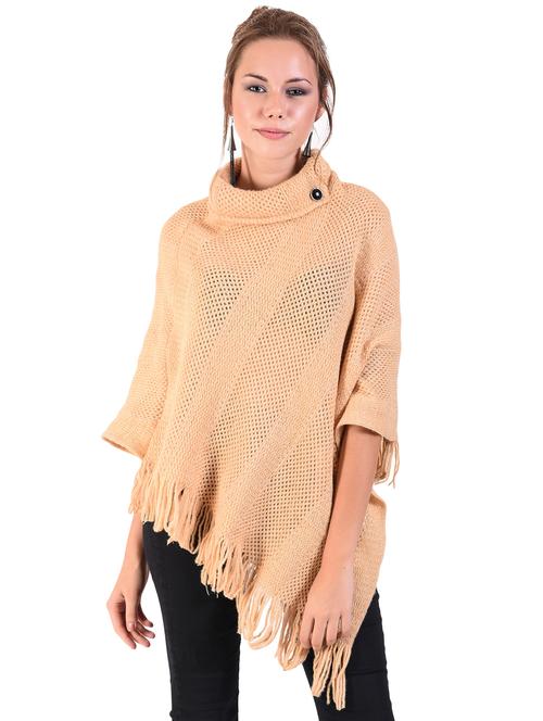 turtle neck fringe hem wool poncho - 16556855 - Very Small Image - 1