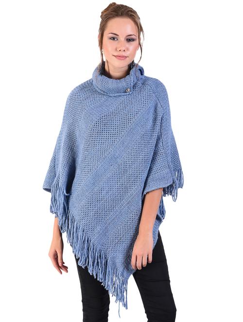 turtle neck fringe hem wool poncho - 16556856 - Very Small Image - 1