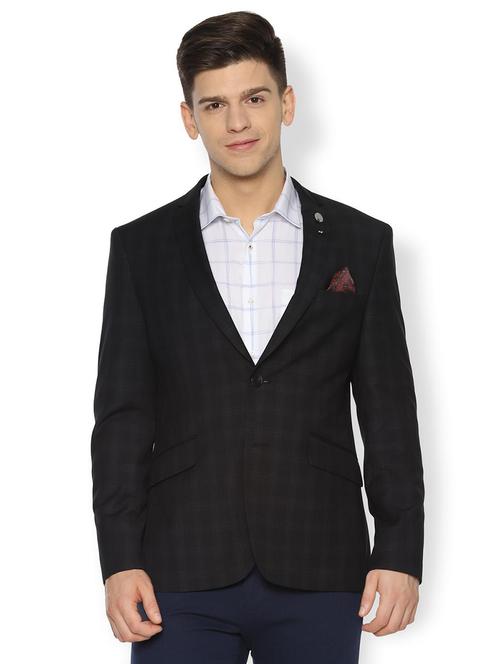 black checkered single breasted casual blazer - 16557815 - Very Small Image - 1