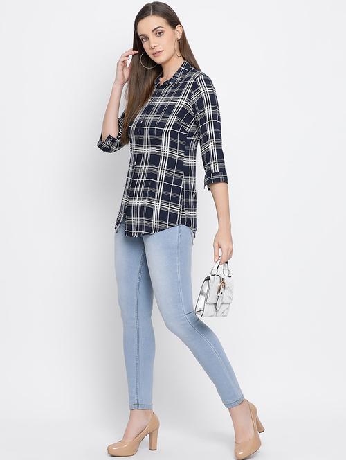 curved hem checkered shirt - 16558601 - Very Small Image - 1
