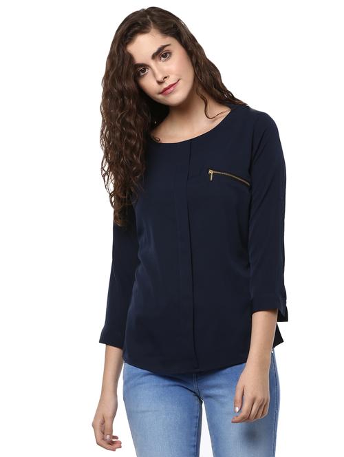 round neck zip detail top - 16559262 - Very Small Image - 1