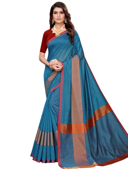 turquoise art silk saree with blouse - 16559423 - Very Small Image - 1