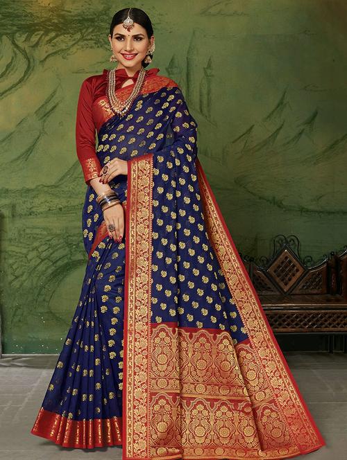 floral handloom saree with blouse - 16561605 - Very Small Image - 1