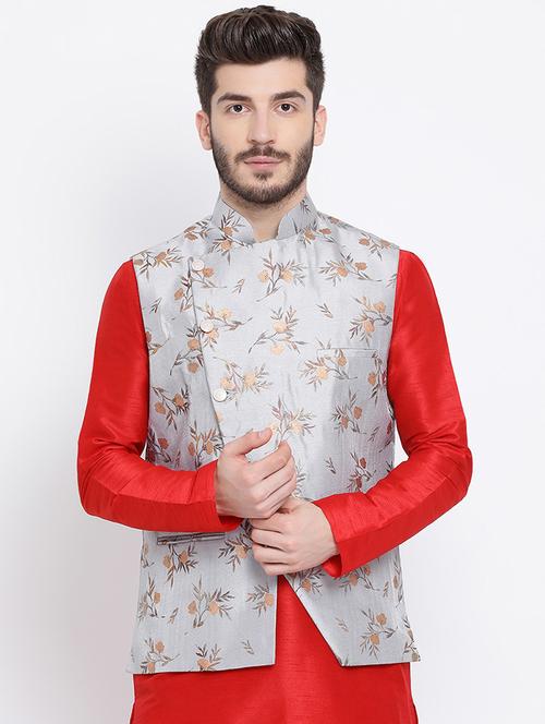 silver silk nehru jacket - 16561941 - Very Small Image - 1