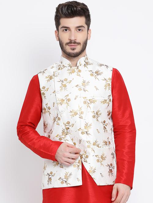 white printed nehru jacket - 16561943 - Very Small Image - 1
