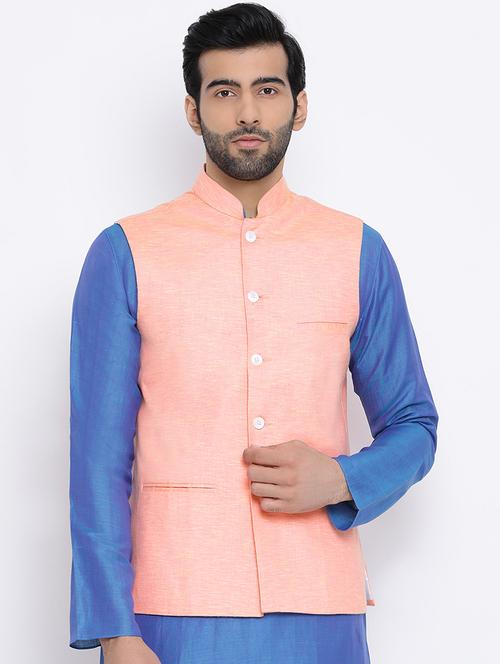 pink solid nehru jacket - 16561981 - Very Small Image - 1