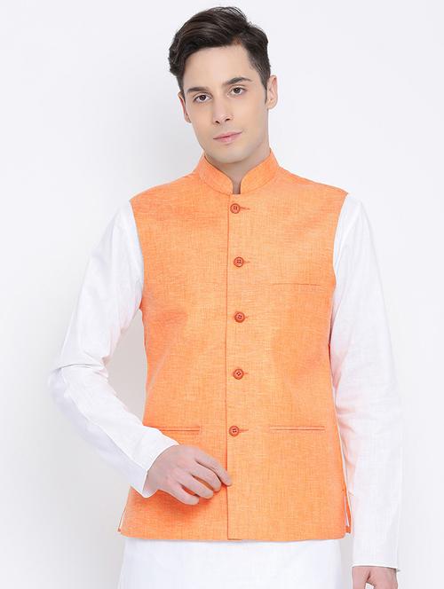 orange solid nehru jacket - 16561984 - Very Small Image - 1