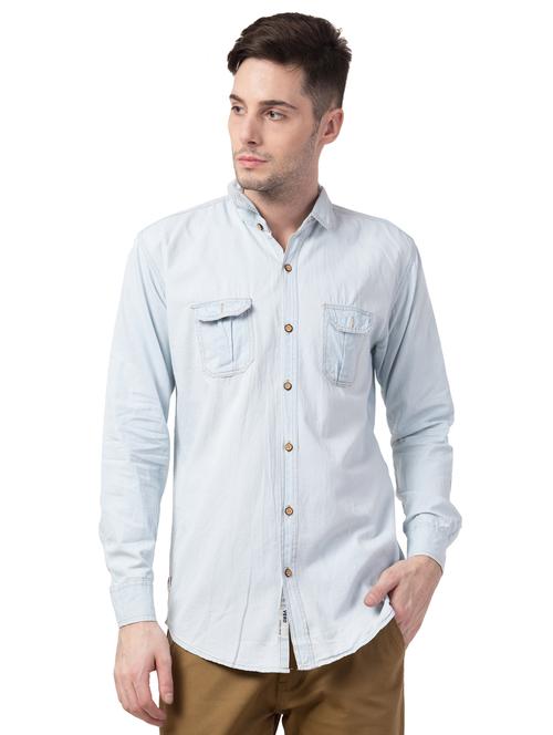 light blue solid denim casual shirt - 16562049 - Very Small Image - 1
