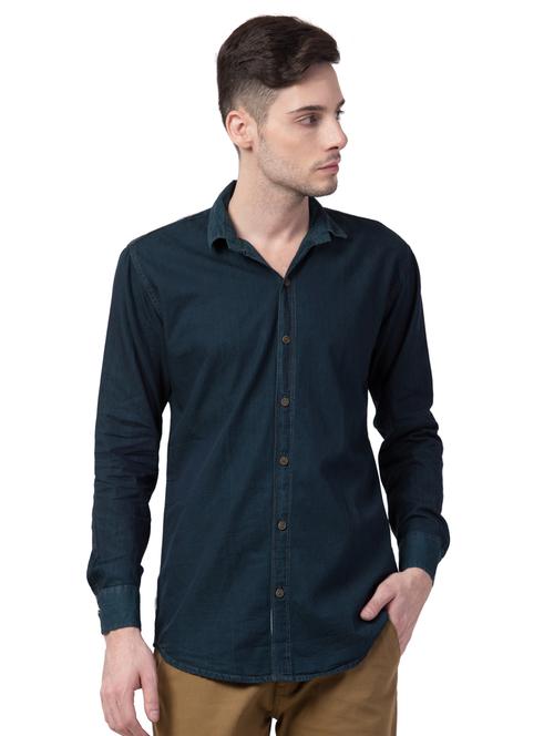 dark blue solid casual shirt - 16562051 - Very Small Image - 1