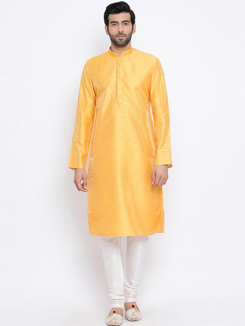 yellow pure silk kurta pyjama set - 16562088 - Very Small Image - 1