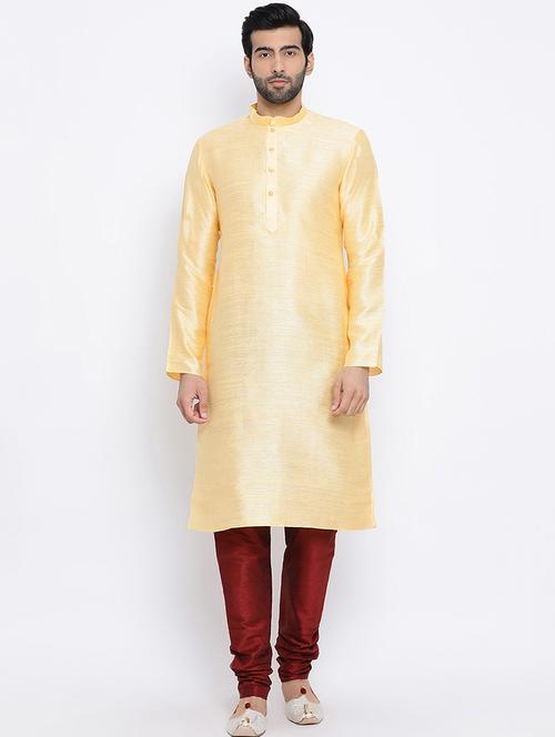 yellow pure silk kurta pyjama set - 16562099 - Very Small Image - 1