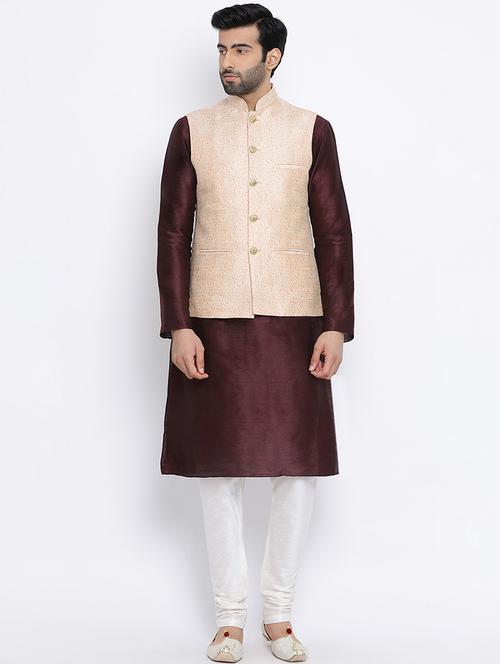 brown kurta pyjama set with nehru jacket - 16562393 - Very Small Image - 1