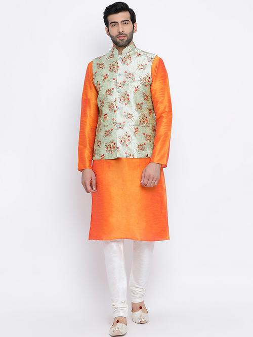 orange kurta pyjama set with nehru jacket - 16562394 - Very Small Image - 1