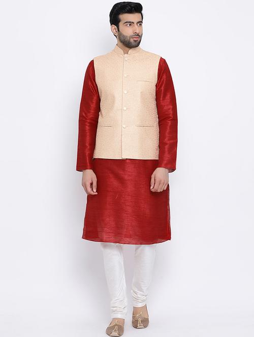 men solid kurta pyjama with printed nehru jacket - 16562418 - Very Small Image - 1