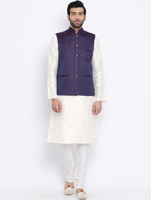 white pure silk kurta pyjama set - 16562427 - Very Small Image - 1