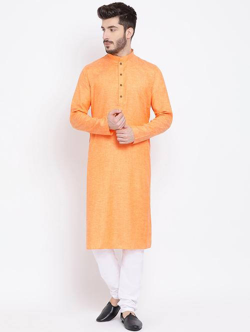 orange solid long kurta - 16562562 - Very Small Image - 1