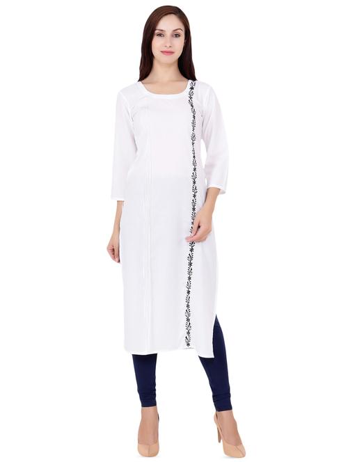 white cotton straight kurta - 16563851 - Very Small Image - 1