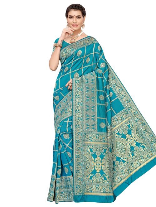 turquoise art silk saree with blouse - 16564480 - Very Small Image - 1