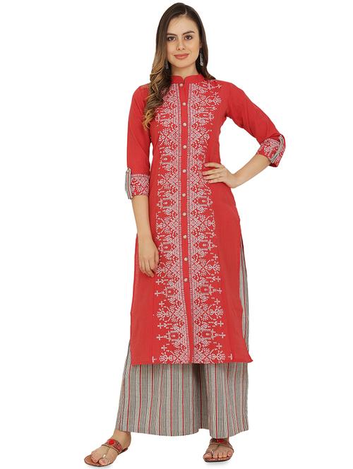 printed straight kurta palazzo set - 16564718 - Very Small Image - 1