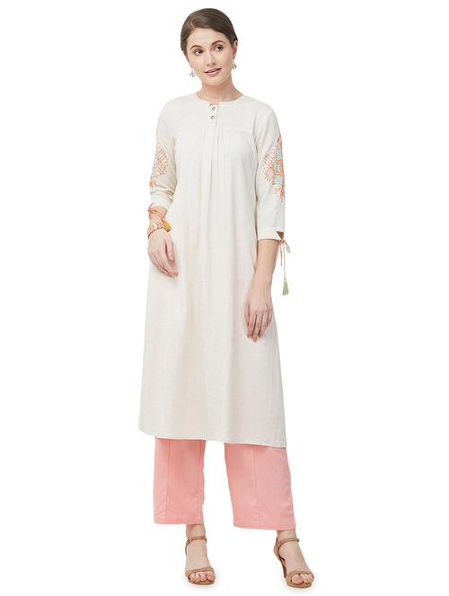 embroidered sleeves a-line kurta - 16565206 - Very Small Image - 1