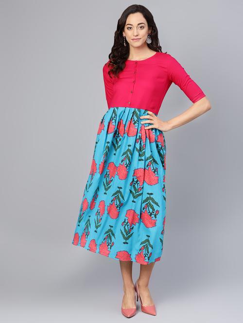 round neck gathered a-line dress - 16565694 - Very Small Image - 1