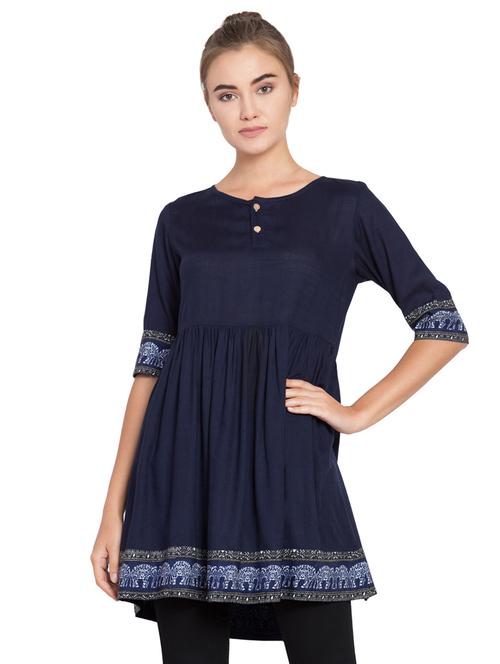 round neck gathered detail tunic - 16565937 - Very Small Image - 1