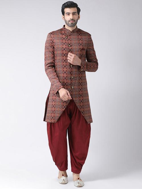 red printed sherwani set - 16566553 - Very Small Image - 1