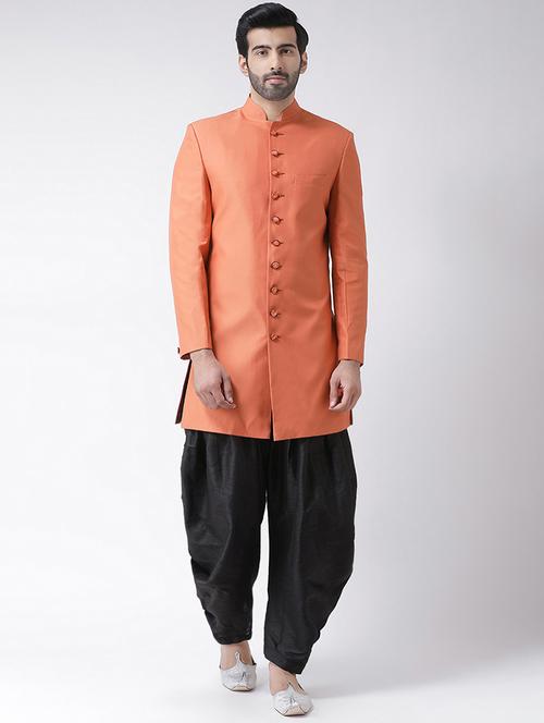 orange solid sherwani set - 16566592 - Very Small Image - 1