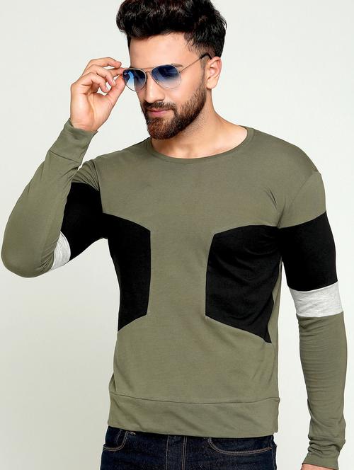 olive green color block t-shirt - 16566629 - Very Small Image - 1