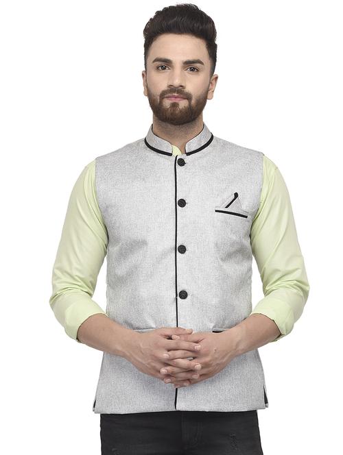 silver solid nehru jacket - 16566719 - Very Small Image - 1