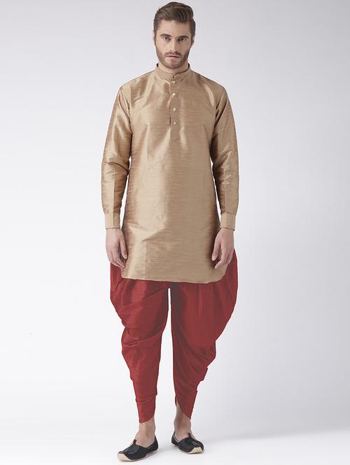 khakhi pure silk dhoti kurta set - 16567382 - Very Small Image - 1