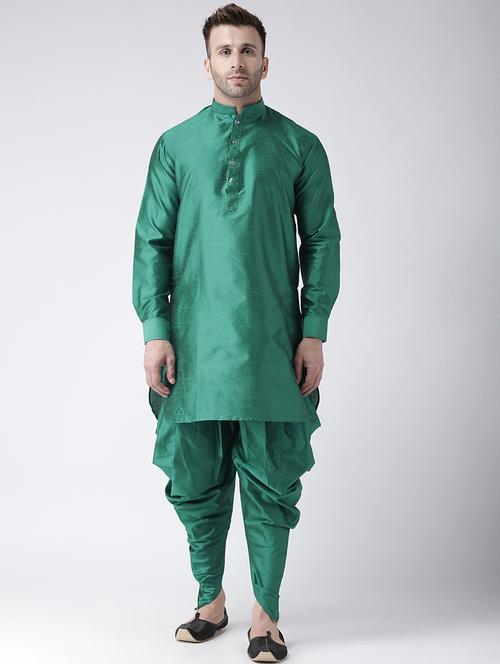 teal blue solid dhoti kurta set - 16567402 - Very Small Image - 1