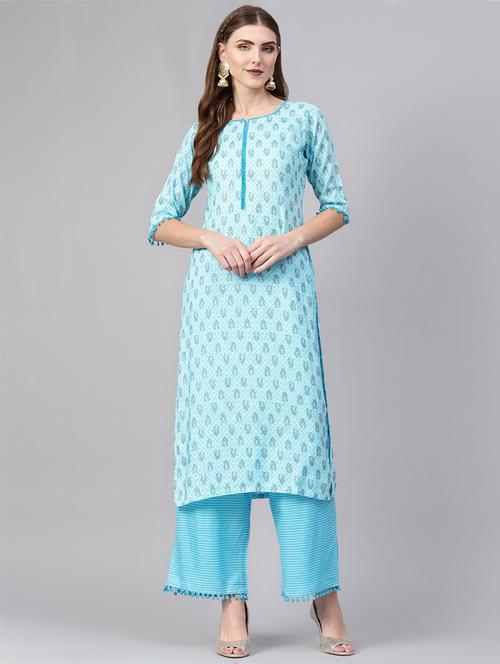 floral straight kurta with palazzo set - 16567784 - Very Small Image - 1