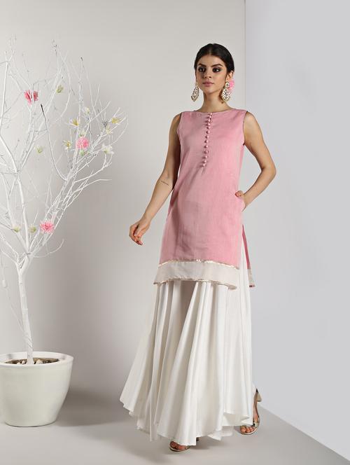 gota work solid chanderi kurta - 16568763 - Very Small Image - 1