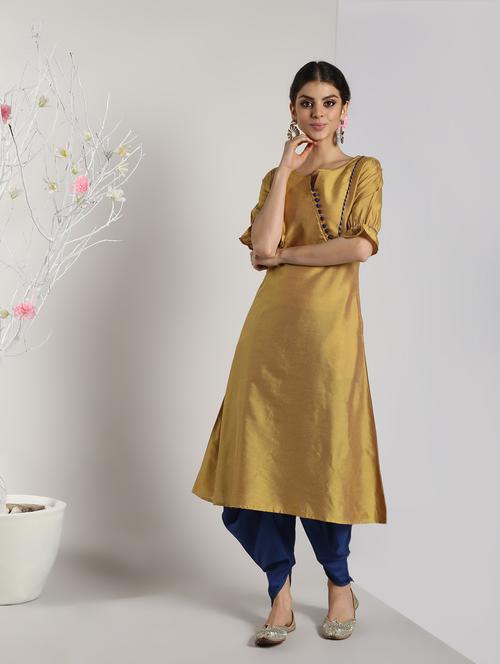 contrast silk a-line kurta - 16568780 - Very Small Image - 1