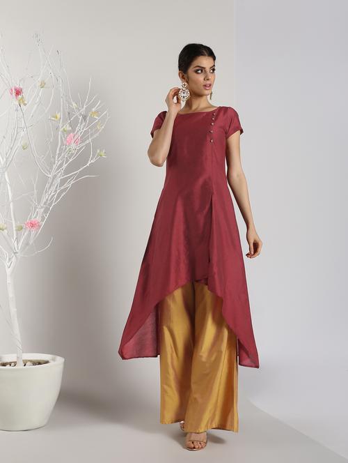solid silk asymmetric kurta - 16568795 - Very Small Image - 1